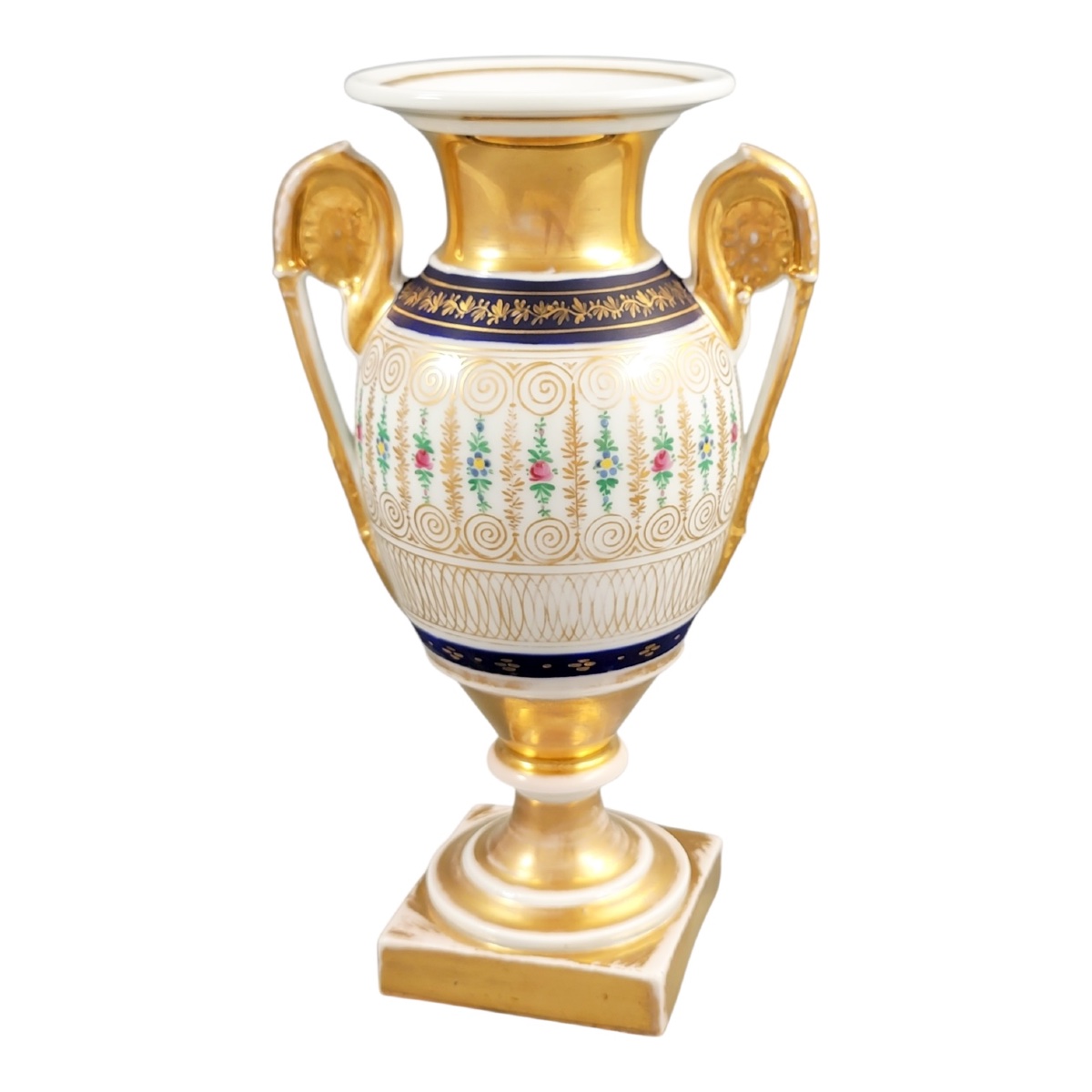 Old Paris Empire Vase, France C. 1820 — Cobalt Bands & Gold Decoration-photo-7