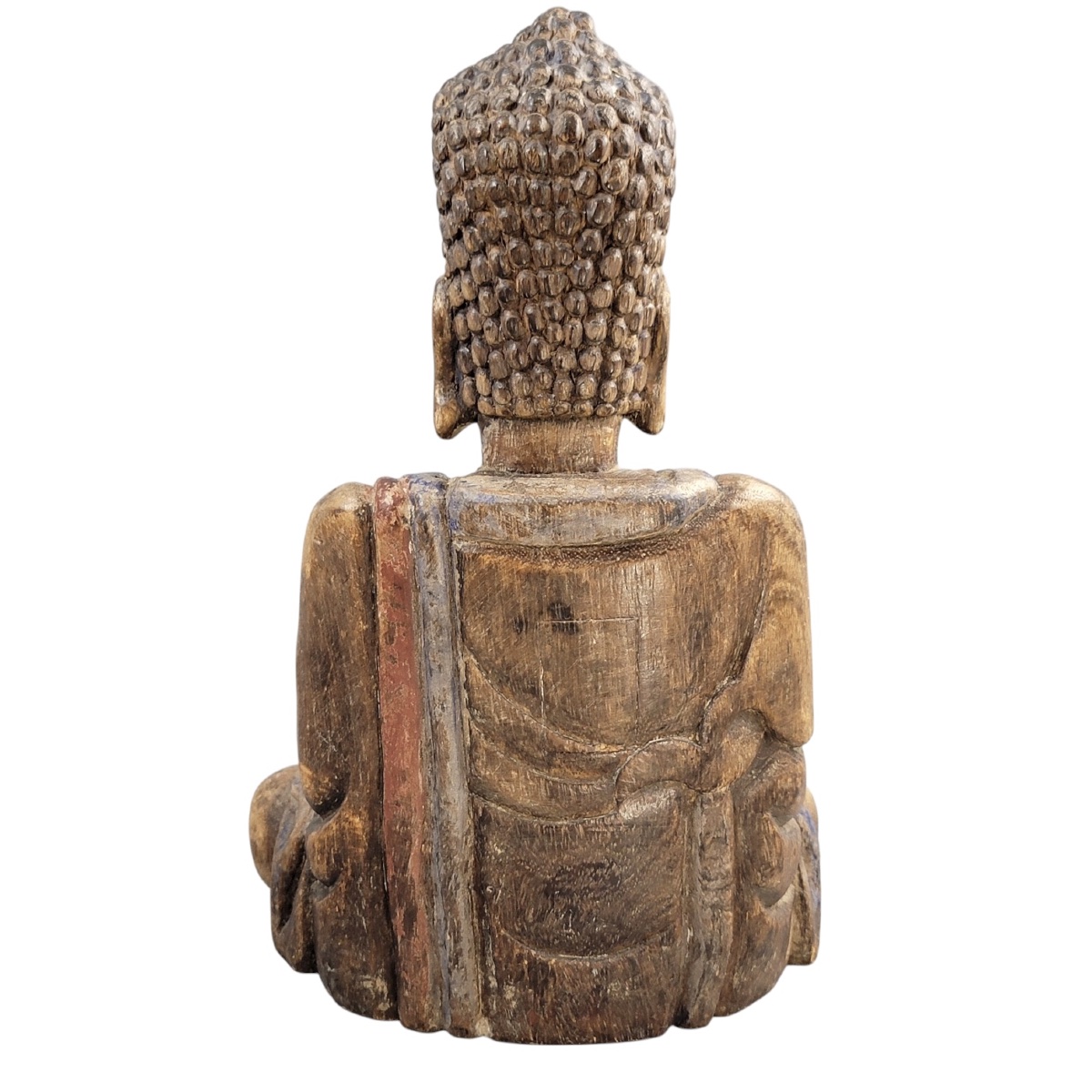 19th-century Chinese Temple Buddha In Carved Wood With Original Candle Aperture-photo-4