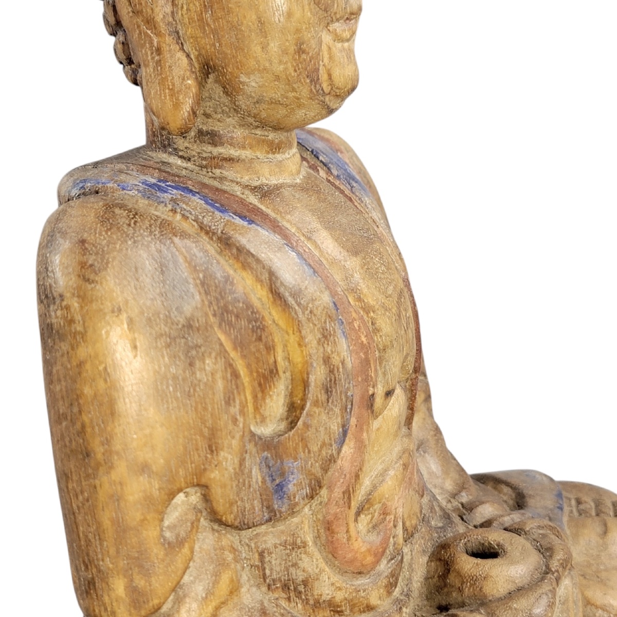 19th-century Chinese Temple Buddha In Carved Wood With Original Candle Aperture-photo-1