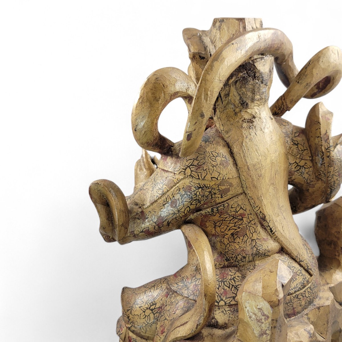 Large 19th-century Chinese Temple Guardian “zhenwu”, Gilt & Painted Wood-photo-4