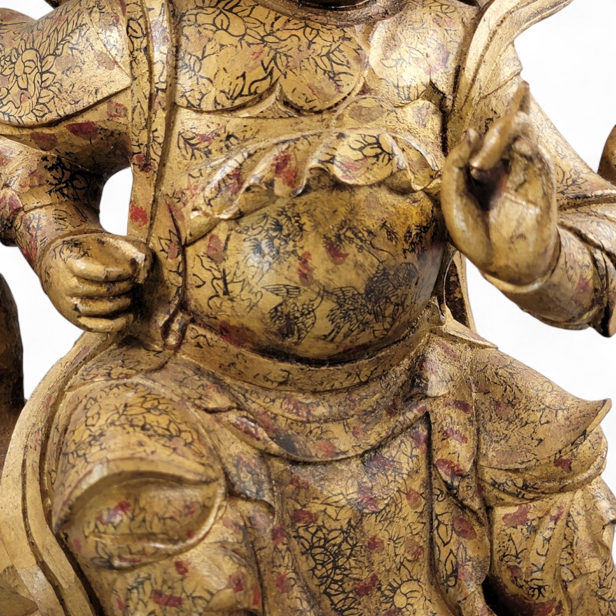 Large 19th-century Chinese Temple Guardian “zhenwu”, Gilt & Painted Wood-photo-8