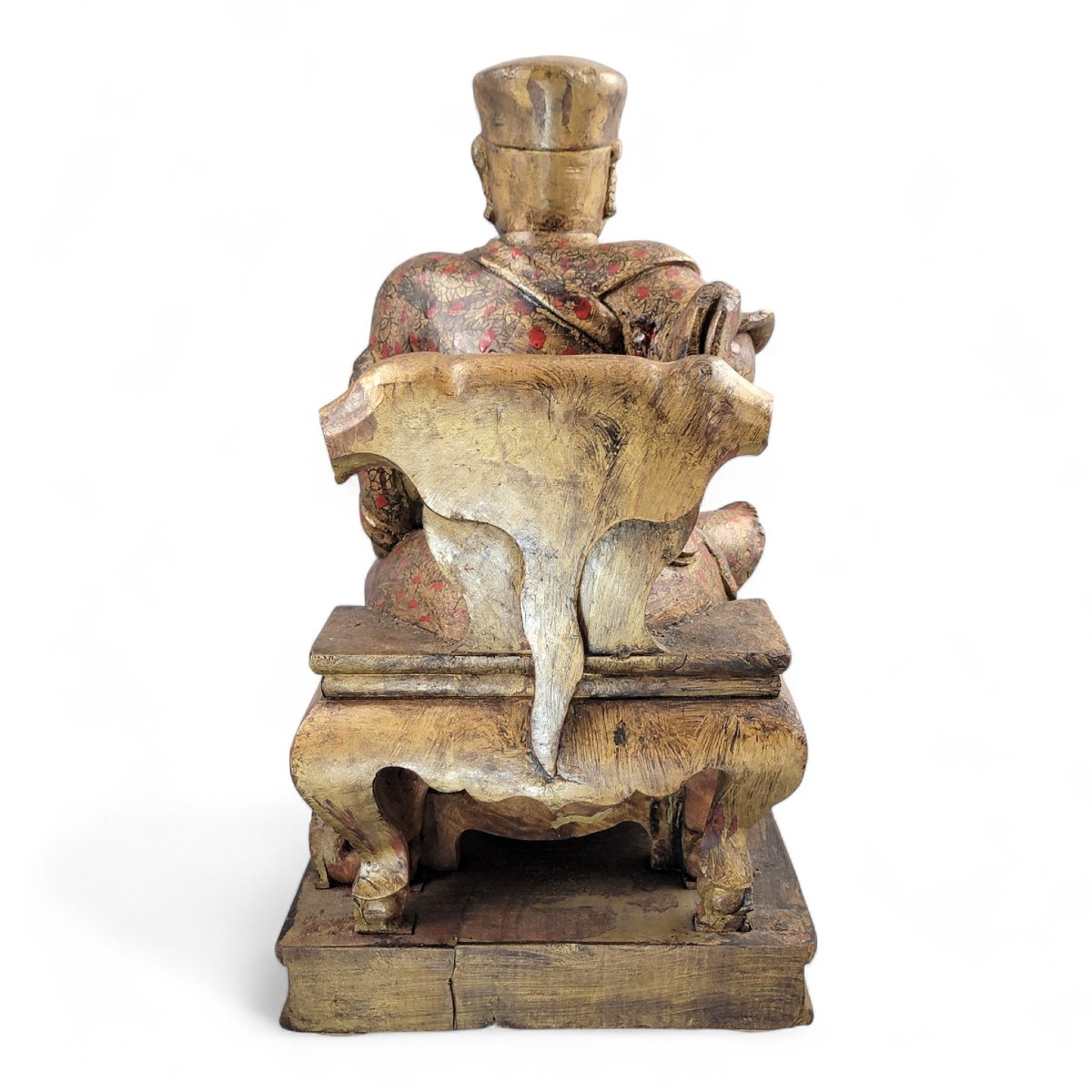 Early Chinese Gilt-wood Temple Figure Of A Seated Civil Official On Stepped Plinth, South China-photo-3