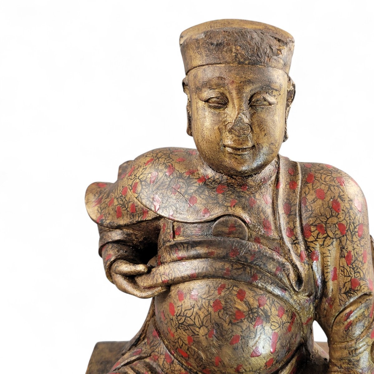 Early Chinese Gilt-wood Temple Figure Of A Seated Civil Official On Stepped Plinth, South China-photo-2