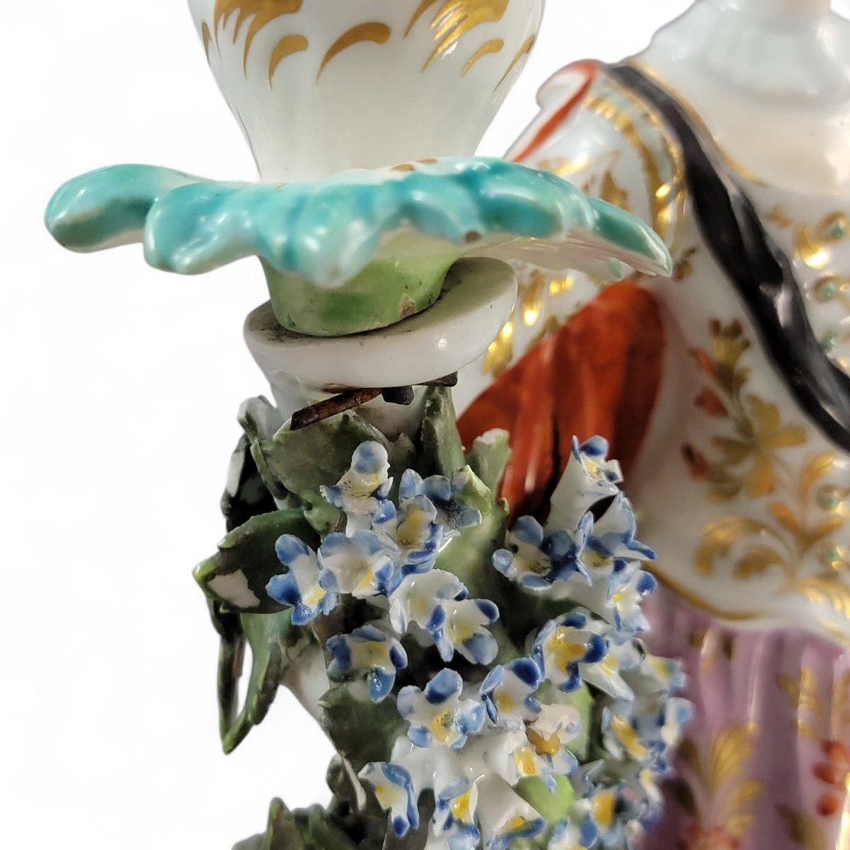 Rare Derby Porcelain Candlestick Figures “ranelagh Dancers” — Complete Georgian Pair With Sconc-photo-8