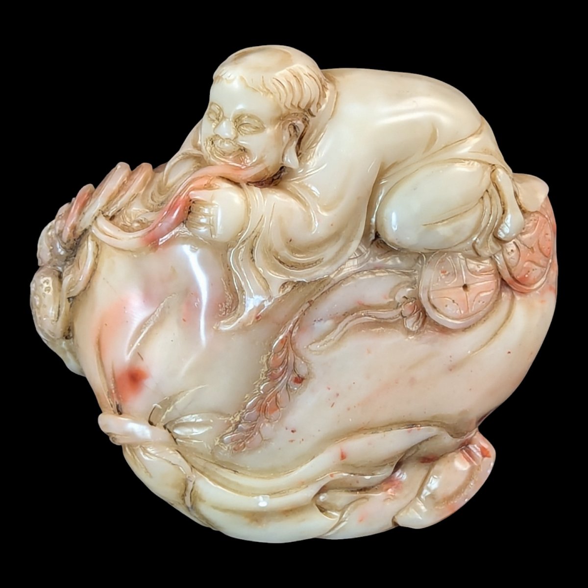 Chinese Shoushan Stone Scholar’s Seal — Liu Hai With Money Toad On Wealth Bag, C. 1930s-photo-2