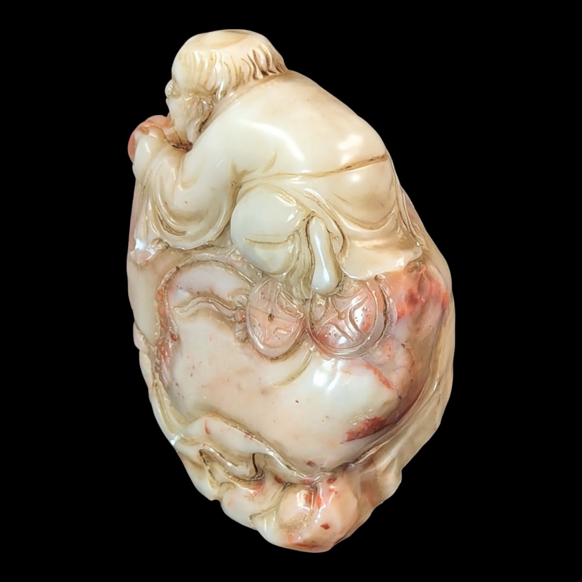 Chinese Shoushan Stone Scholar’s Seal — Liu Hai With Money Toad On Wealth Bag, C. 1930s-photo-3