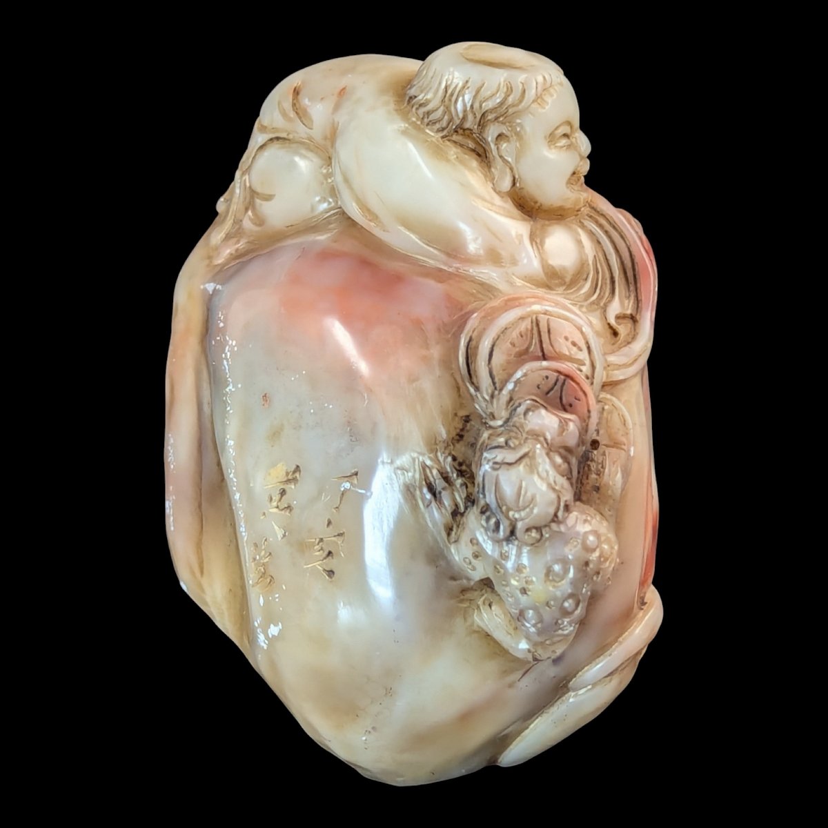 Chinese Shoushan Stone Scholar’s Seal — Liu Hai With Money Toad On Wealth Bag, C. 1930s-photo-3