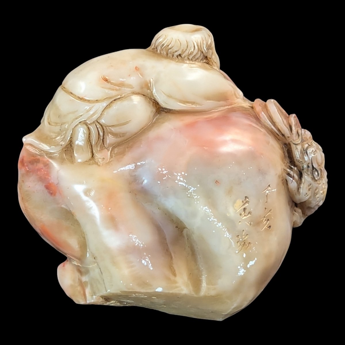 Chinese Shoushan Stone Scholar’s Seal — Liu Hai With Money Toad On Wealth Bag, C. 1930s-photo-8