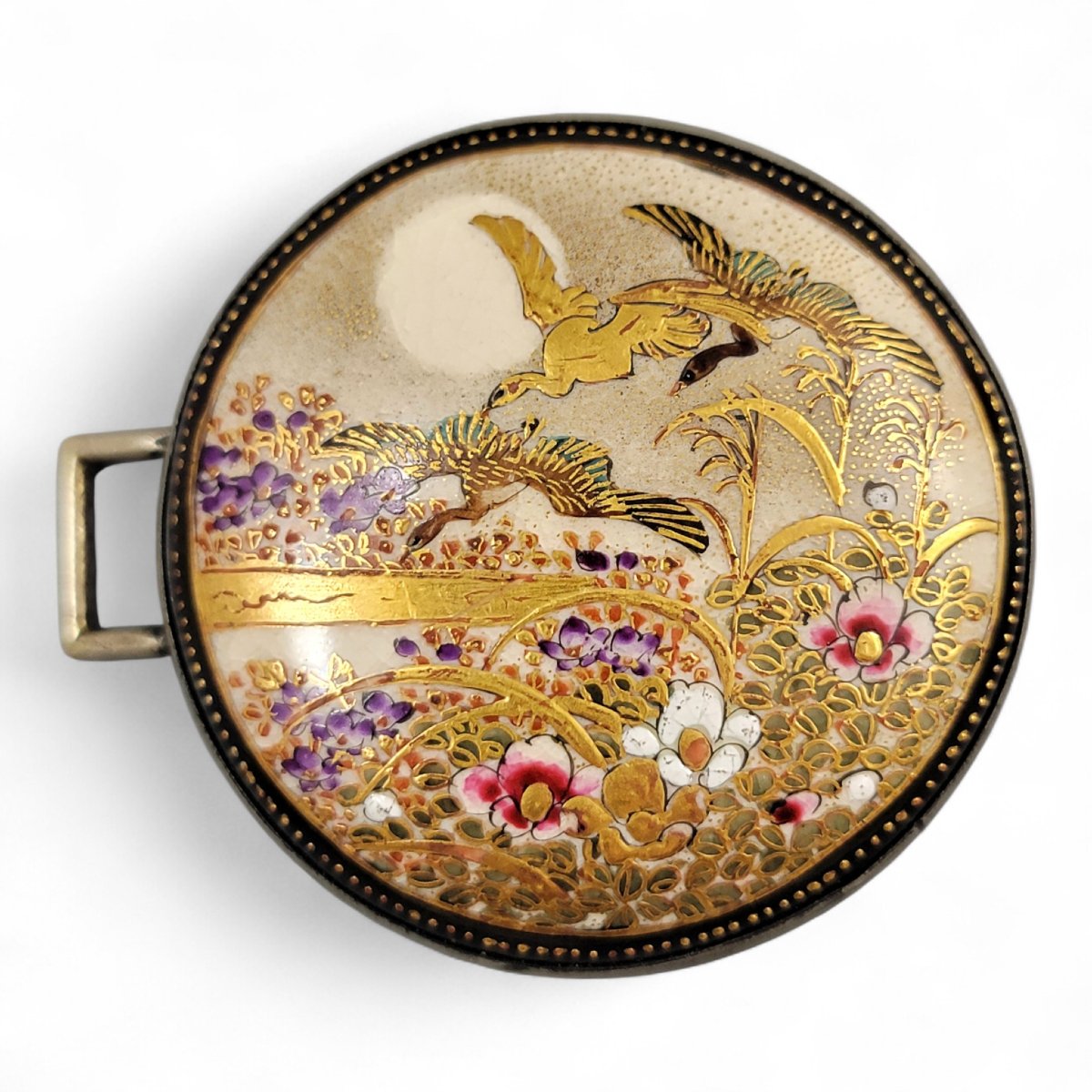 Japanese Kyō-satsuma Silver Art Buckle, Kyoto, C.1890–1915-photo-1