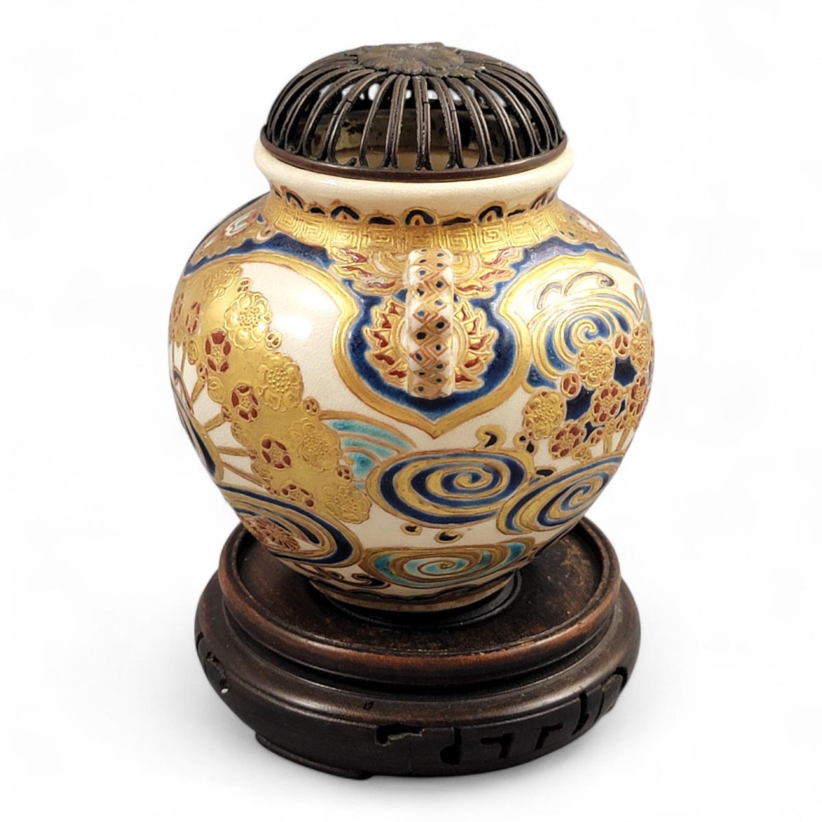 Brûle-parfum Satsuma gosu blue signé Kizan, Japon, période Meiji vers 1885-photo-3