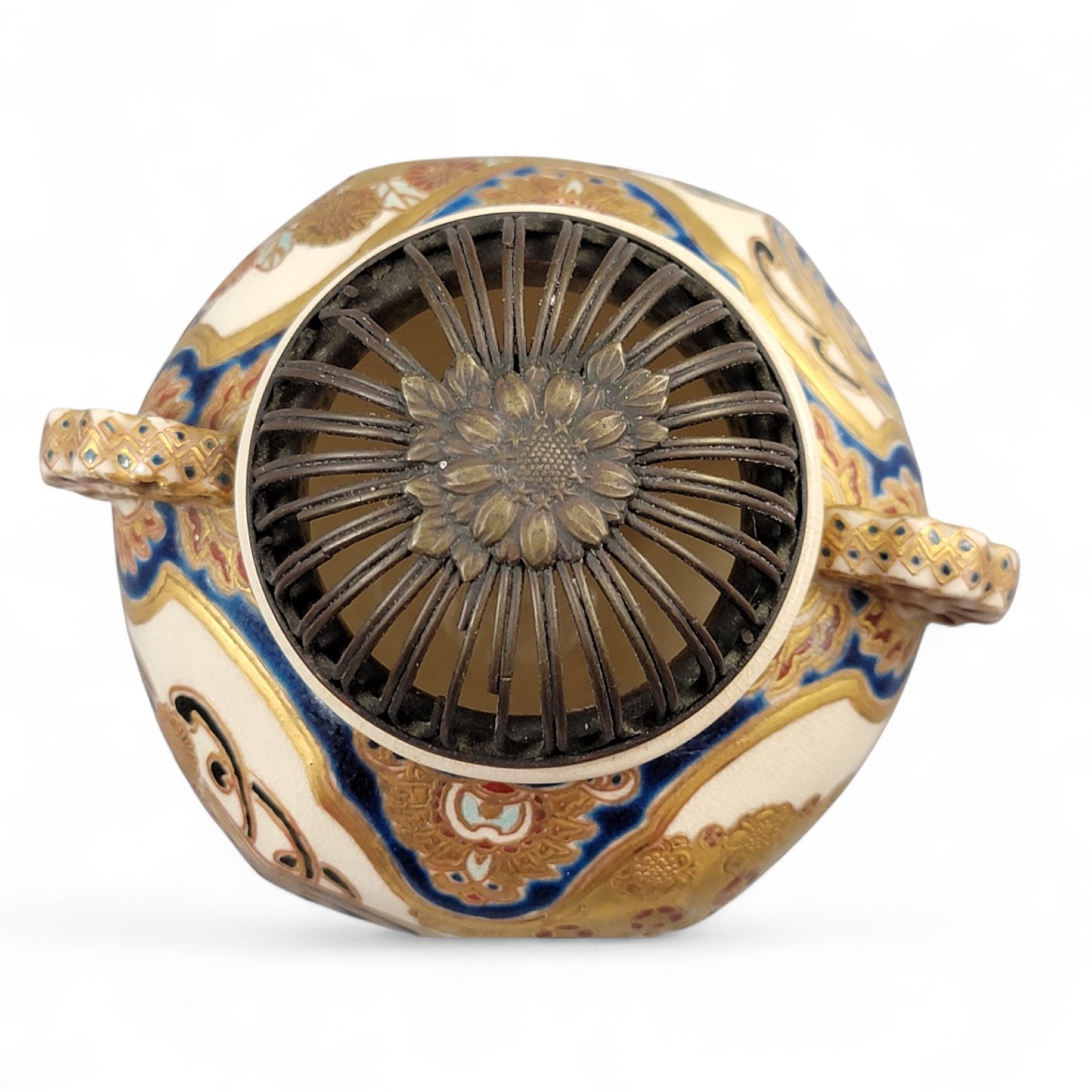 Brûle-parfum Satsuma gosu blue signé Kizan, Japon, période Meiji vers 1885-photo-1