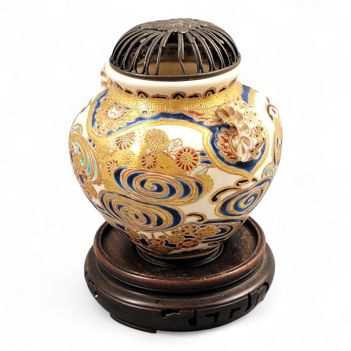 Brûle-parfum Satsuma gosu blue signé Kizan, Japon, période Meiji vers 1885-photo-7