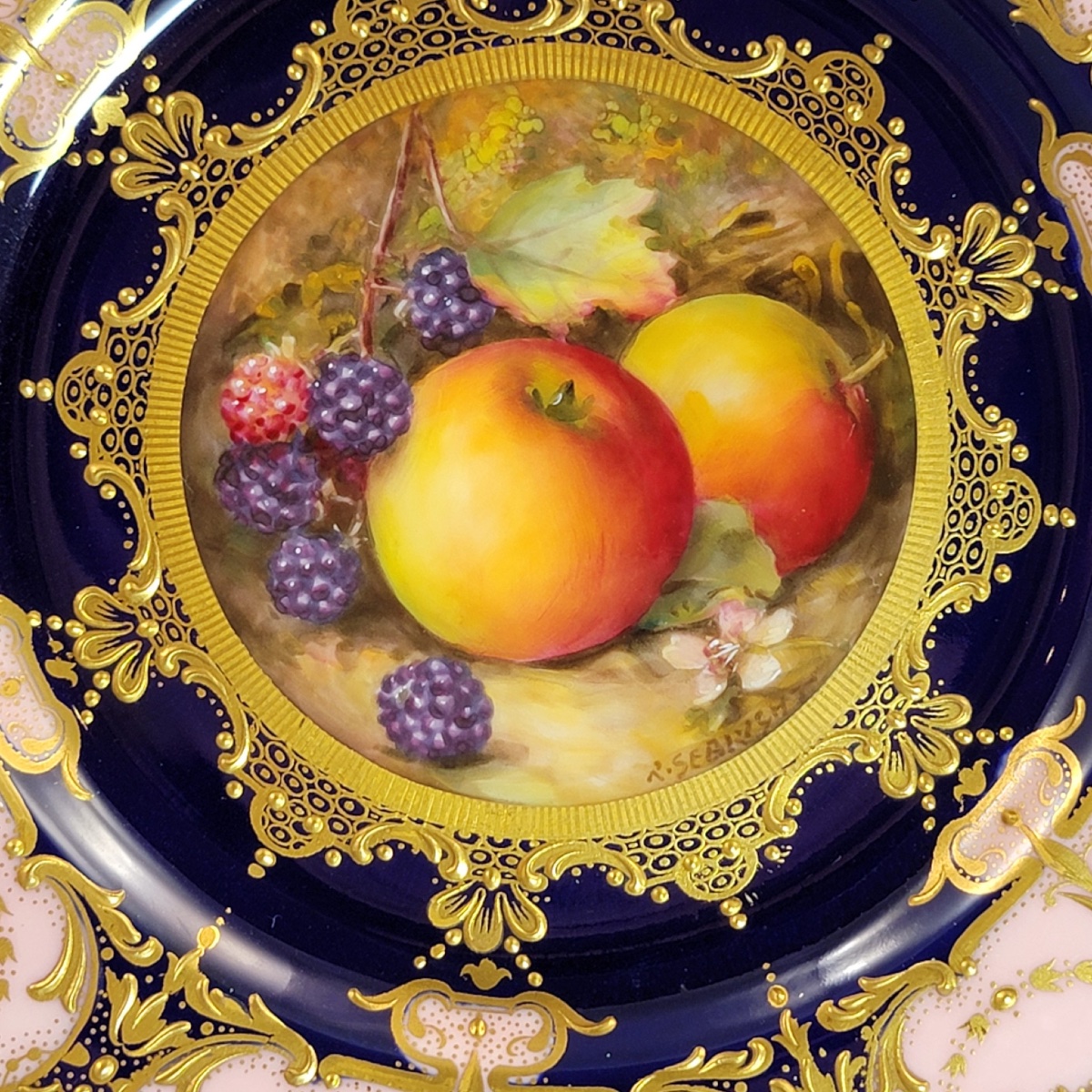 Royal Worcester Fruit Plate By R. Sebright For Maple & Co., 1921 (apples & Blackberries)-photo-6