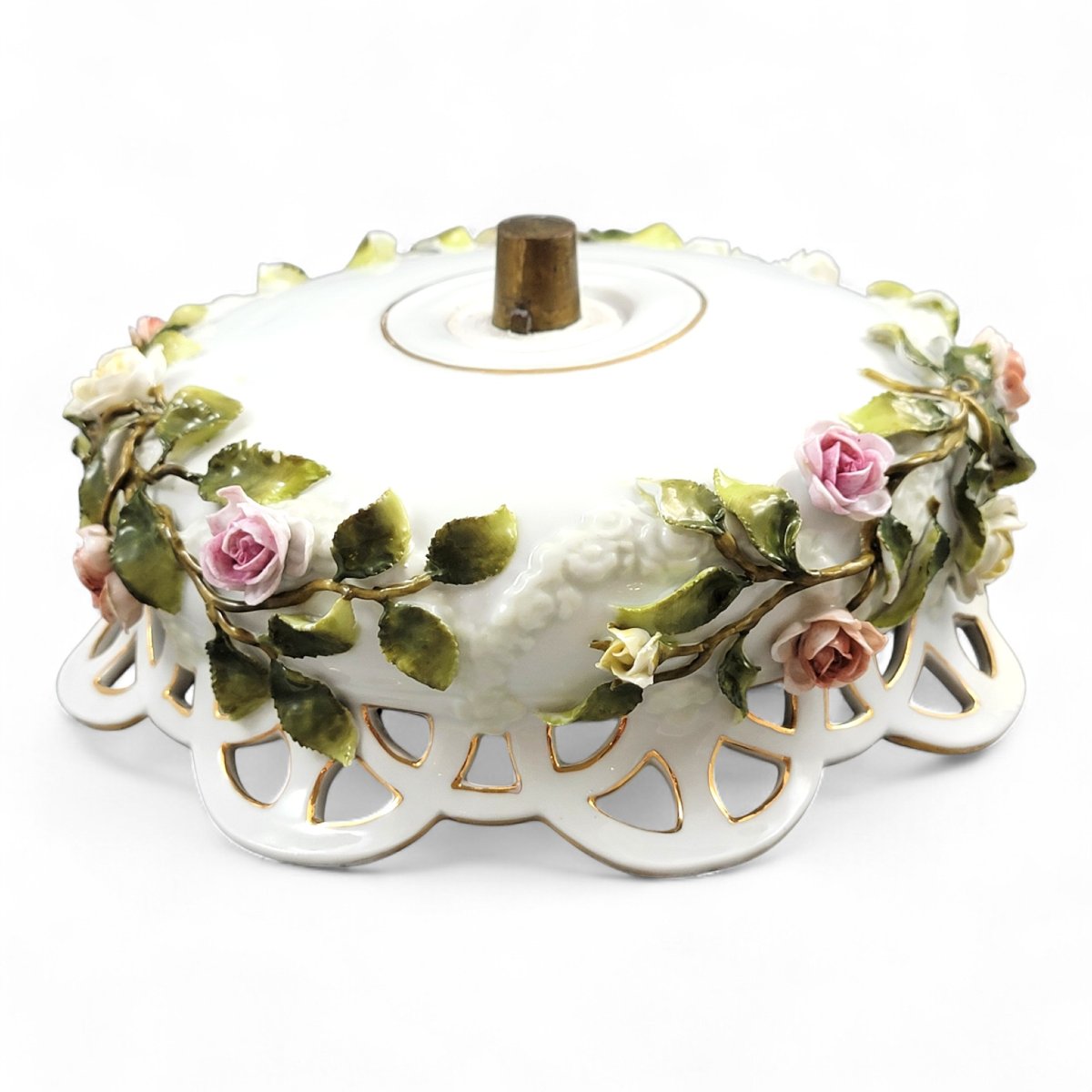 Grand centrepiece Schierholz Plaue avec putti et roses appliquées, vers 1907-photo-4