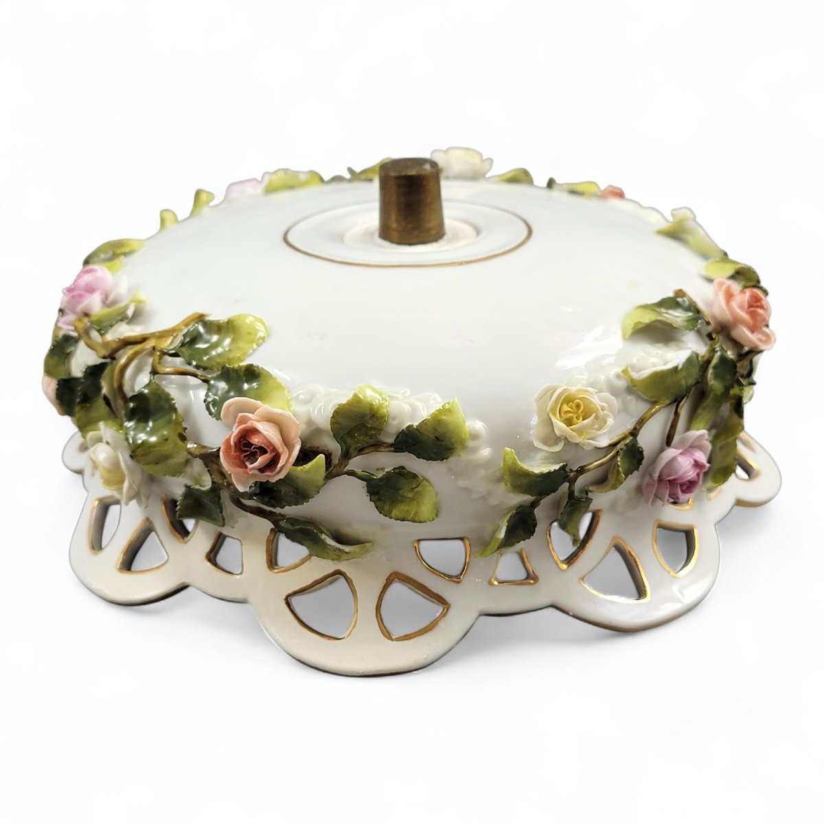 Grand centrepiece Schierholz Plaue avec putti et roses appliquées, vers 1907-photo-5