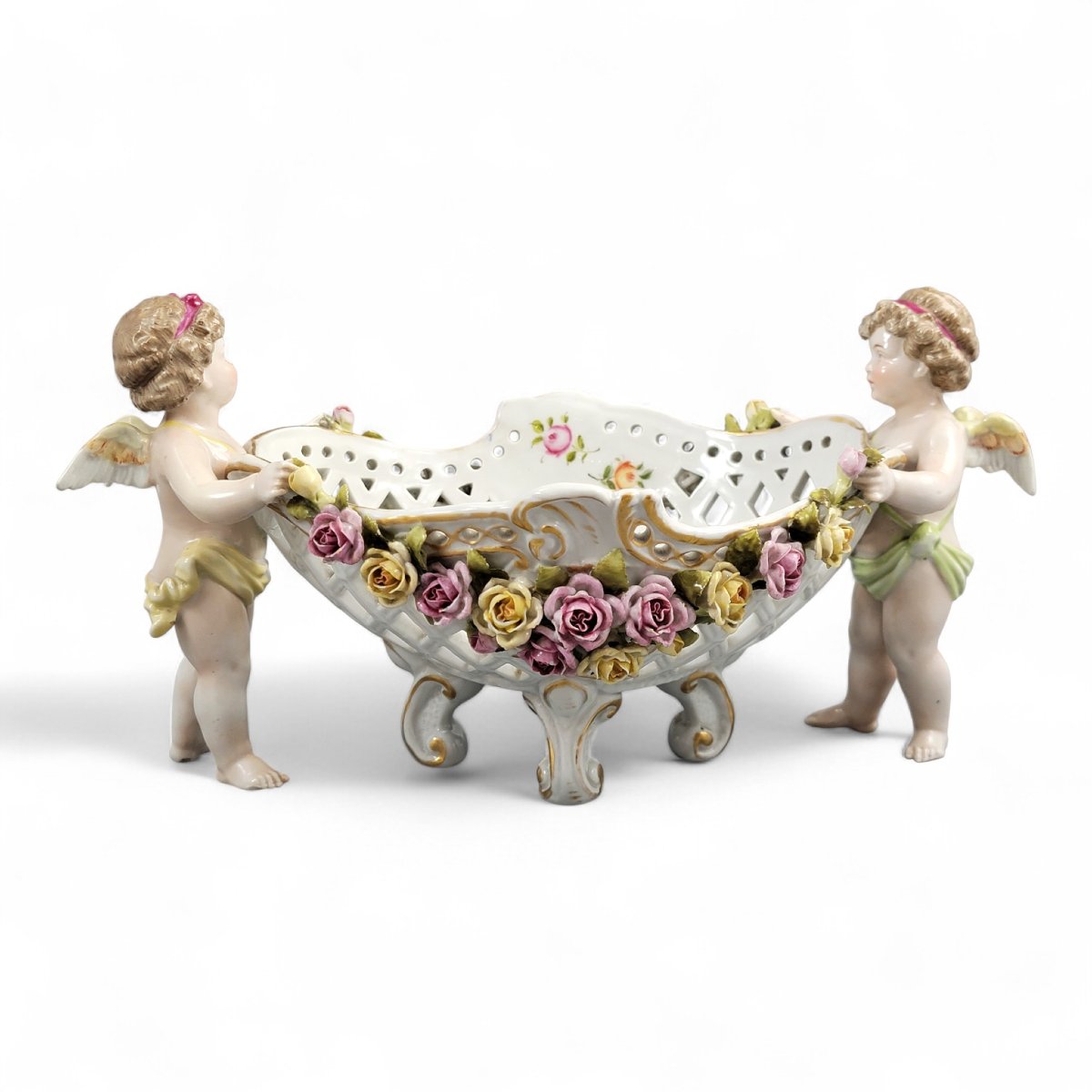 Centre de table en porcelaine de Plaue Schierholz avec deux chérubins, vers 1907-photo-3