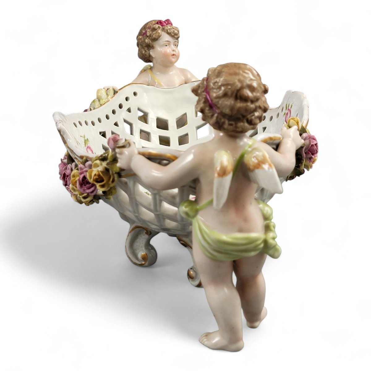 Centre de table en porcelaine de Plaue Schierholz avec deux chérubins, vers 1907-photo-4