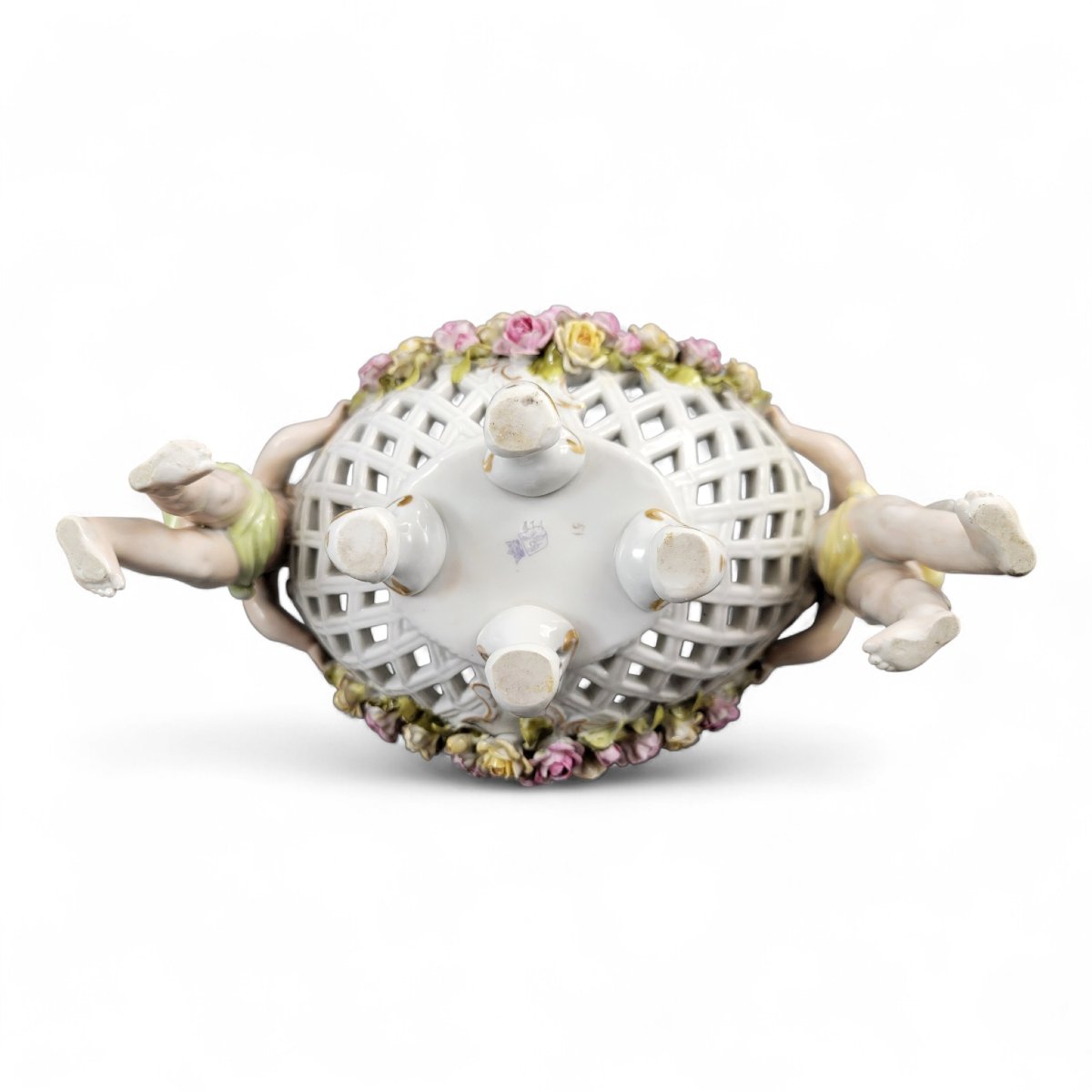 Centre de table en porcelaine de Plaue Schierholz avec deux chérubins, vers 1907-photo-1