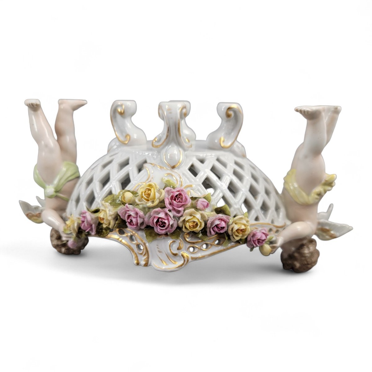 Centre de table en porcelaine de Plaue Schierholz avec deux chérubins, vers 1907-photo-3