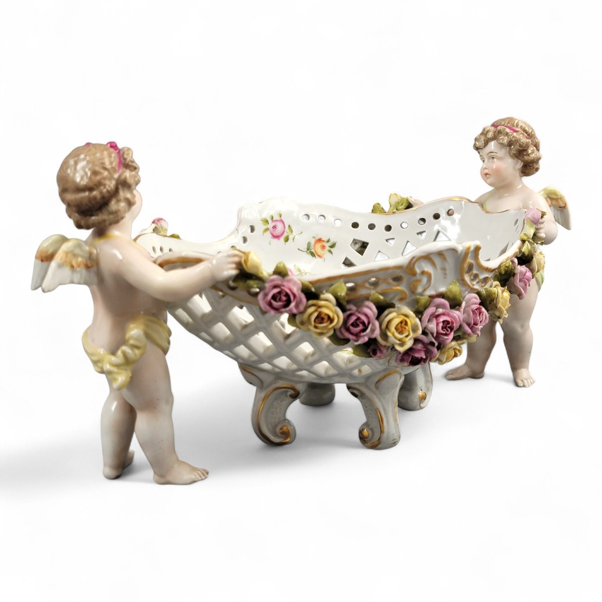 Centre de table en porcelaine de Plaue Schierholz avec deux chérubins, vers 1907-photo-7