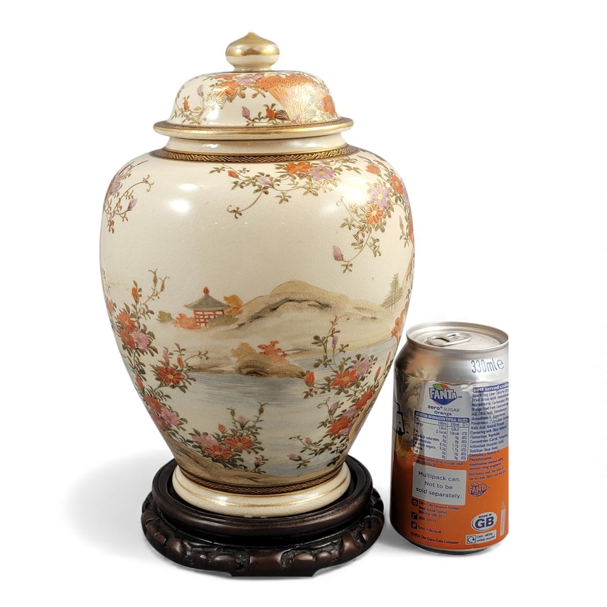 Grand Pot Couvercle en Satsuma de Kyoto, Paysage Signé Yamashu, vers 1890-photo-6