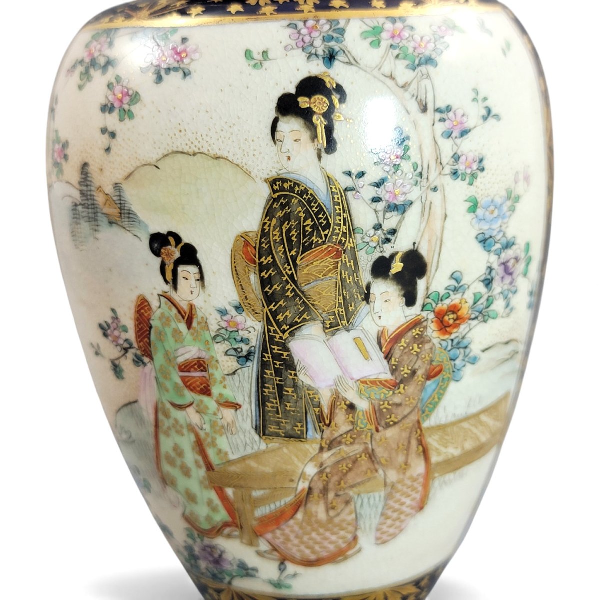 Paire de vases Kyoto Satsuma signés Kinkozan, décor cobalt et or, époque Meiji-photo-8