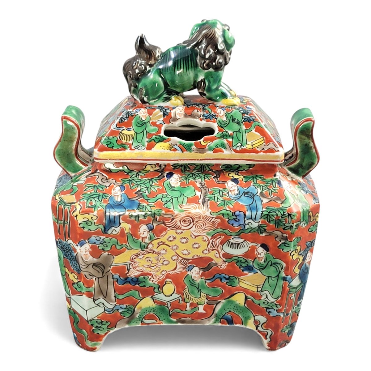 Japanese Kutani-type Incense Burner With Shishi Finial, C.1900–1930-photo-4