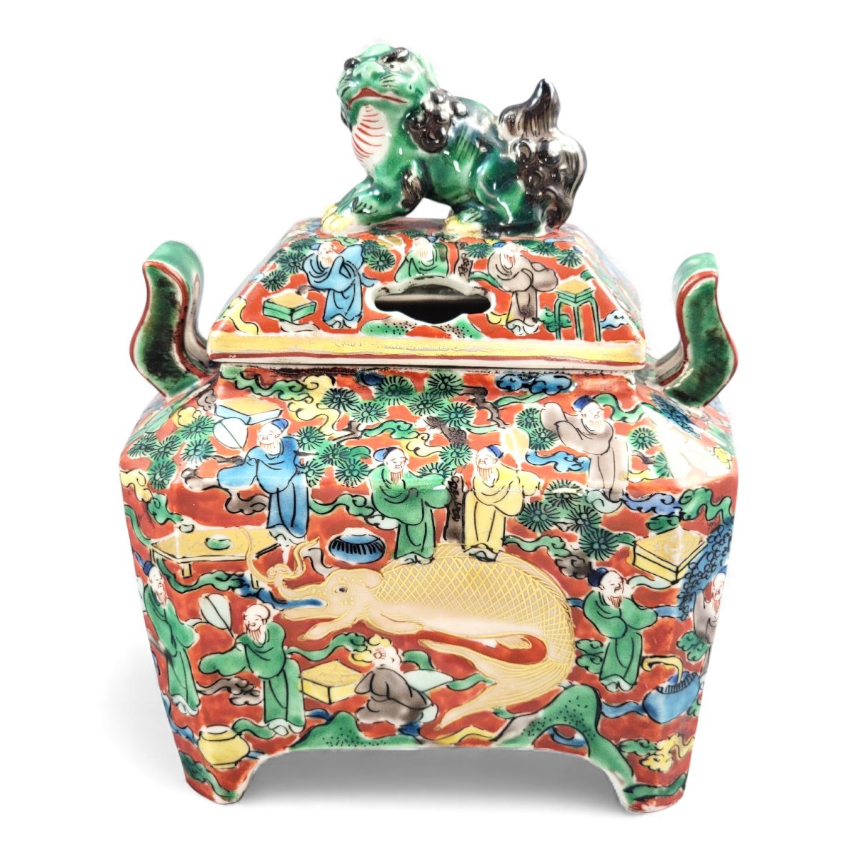 Japanese Kutani-type Incense Burner With Shishi Finial, C.1900–1930-photo-1