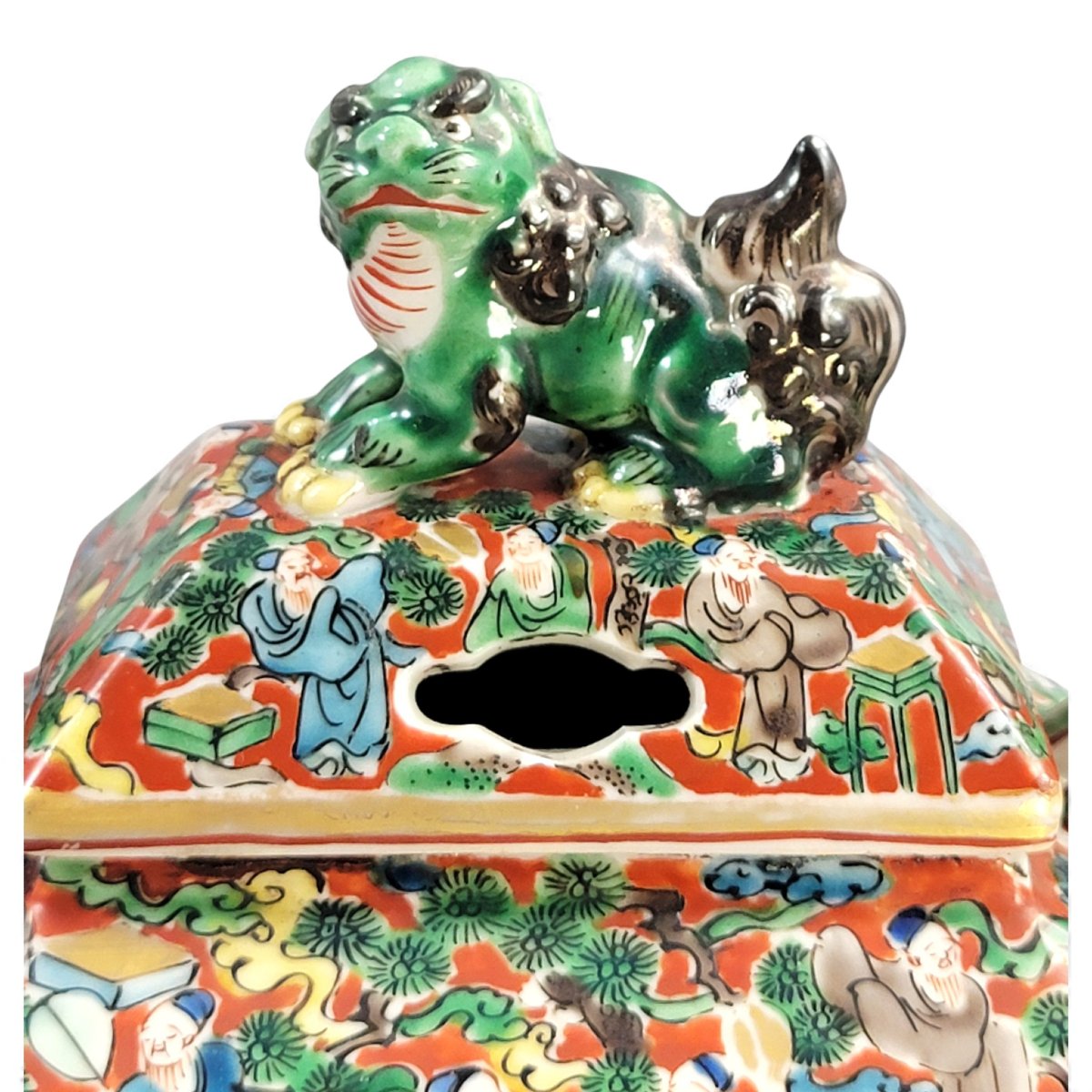 Japanese Kutani-type Incense Burner With Shishi Finial, C.1900–1930-photo-6