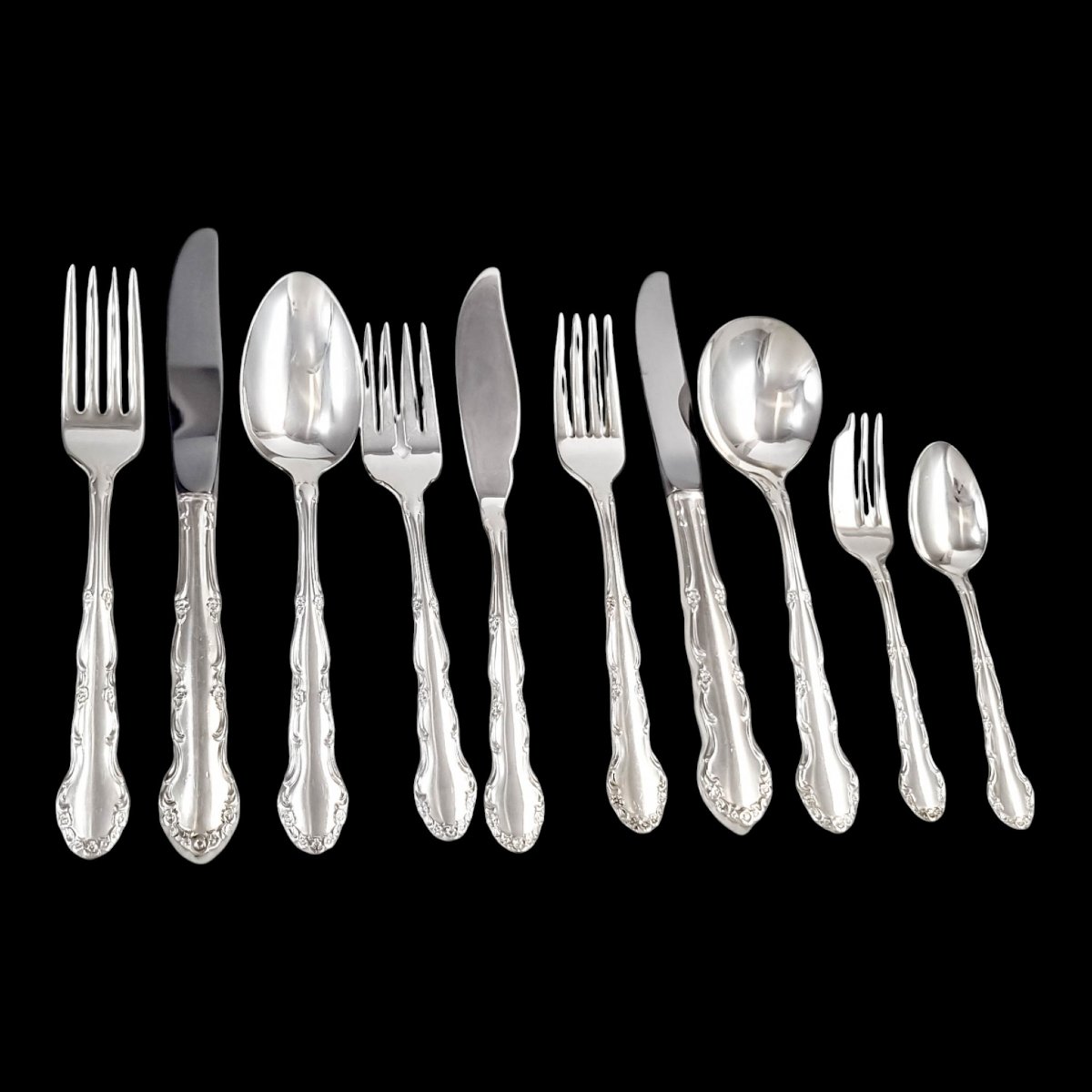 Vintage Oneida 62-piece “flirtation” Cutlery Set In Teak Box-photo-4