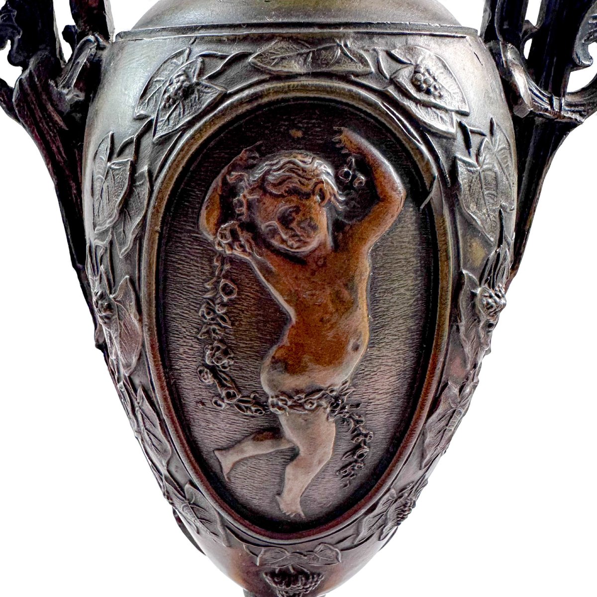 Paire de vases Amphora en régule, France XIXe siècle, sur bases en marbre-photo-4