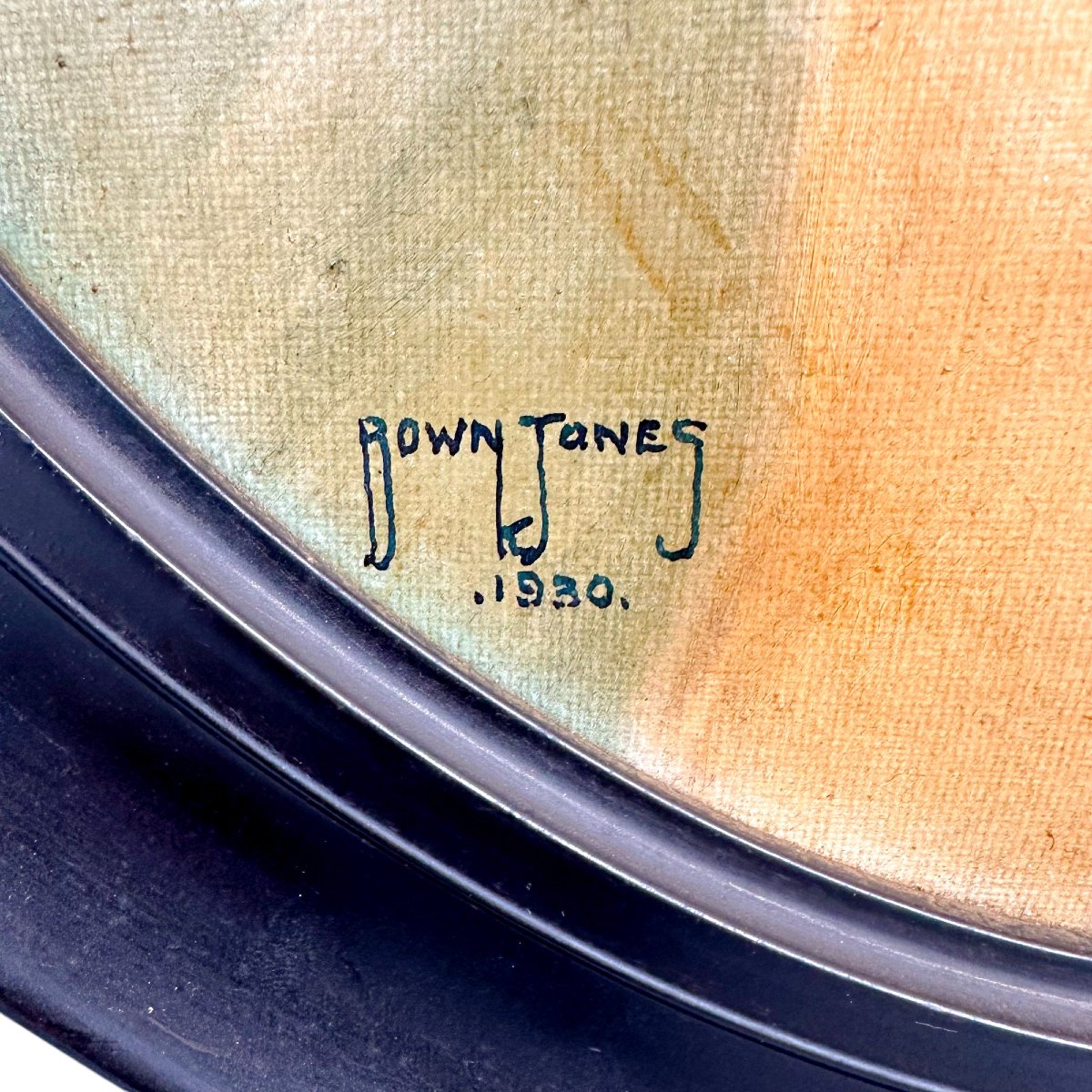 Bown Jones, « Childhood », 1930 – Portrait à l’huile dans un cadre ovalisé ébonisé-photo-3