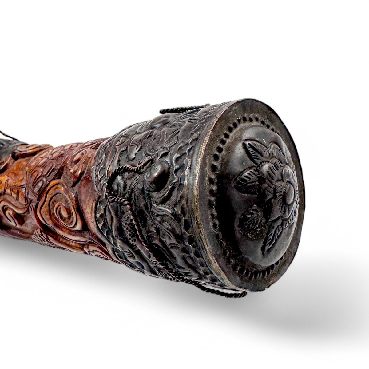 Pipe à opium chinoise en os sculpté, Chine, vers 1880-photo-5