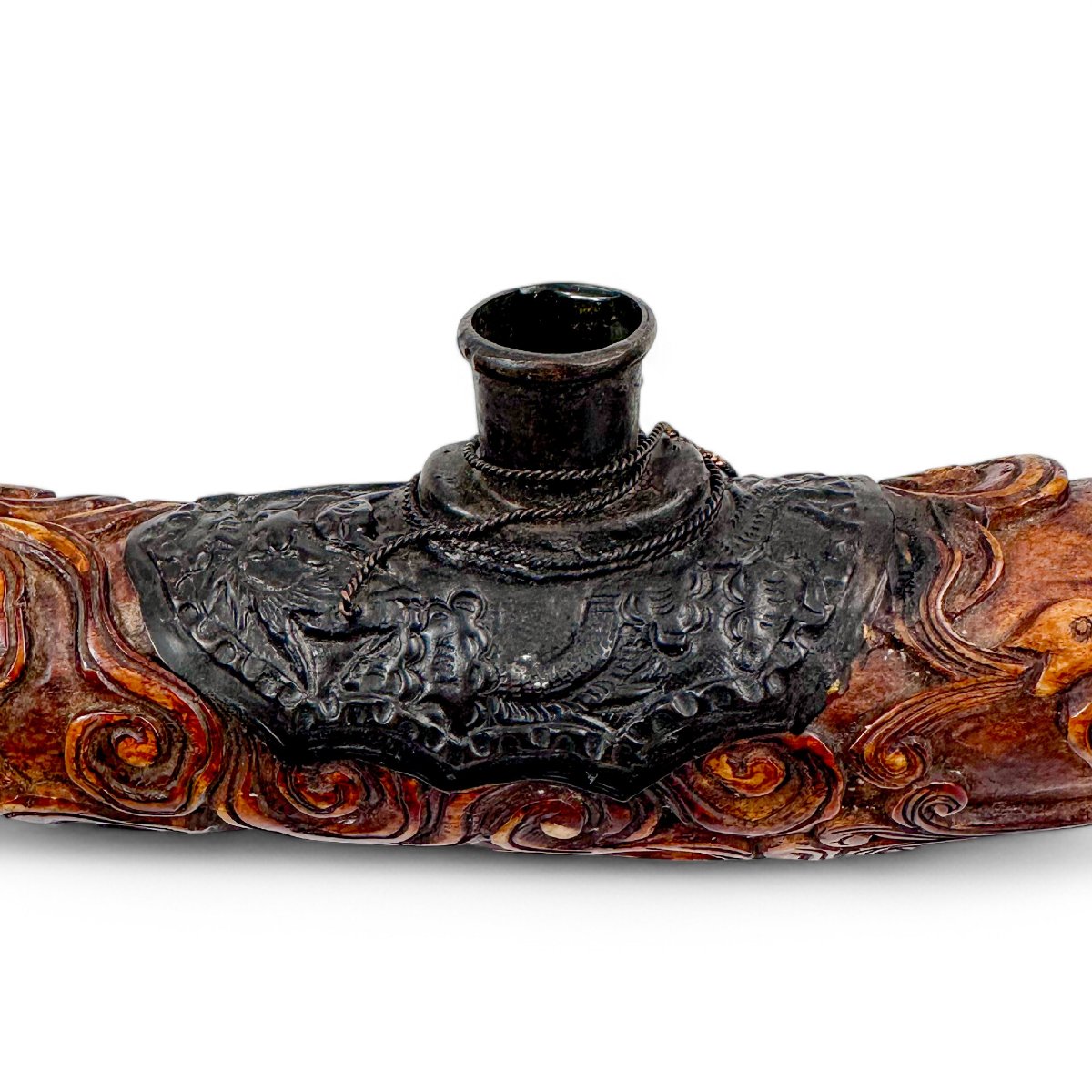 Pipe à opium chinoise en os sculpté, Chine, vers 1880-photo-6