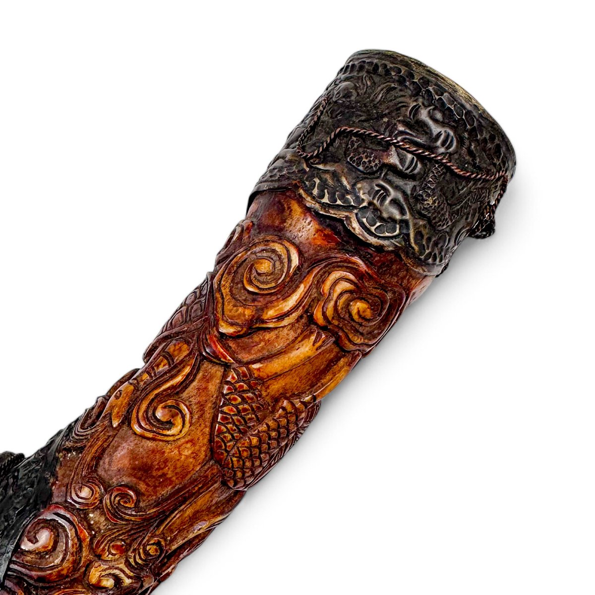 Pipe à opium chinoise en os sculpté, Chine, vers 1880-photo-7