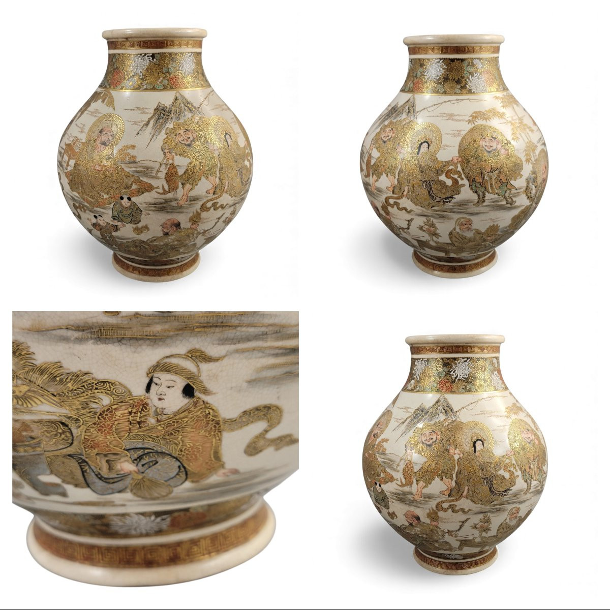 Museum-scale Kyoto Satsuma Vase By Seiko-en Chokei, Meiji Period-photo-6