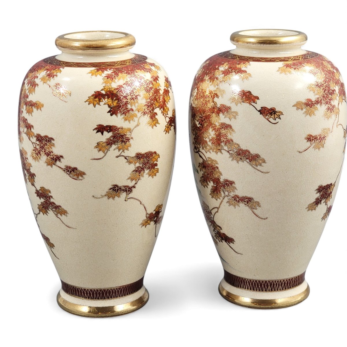 Pair Of Kyoto Satsuma Landscape Vases, Late Meiji-photo-3