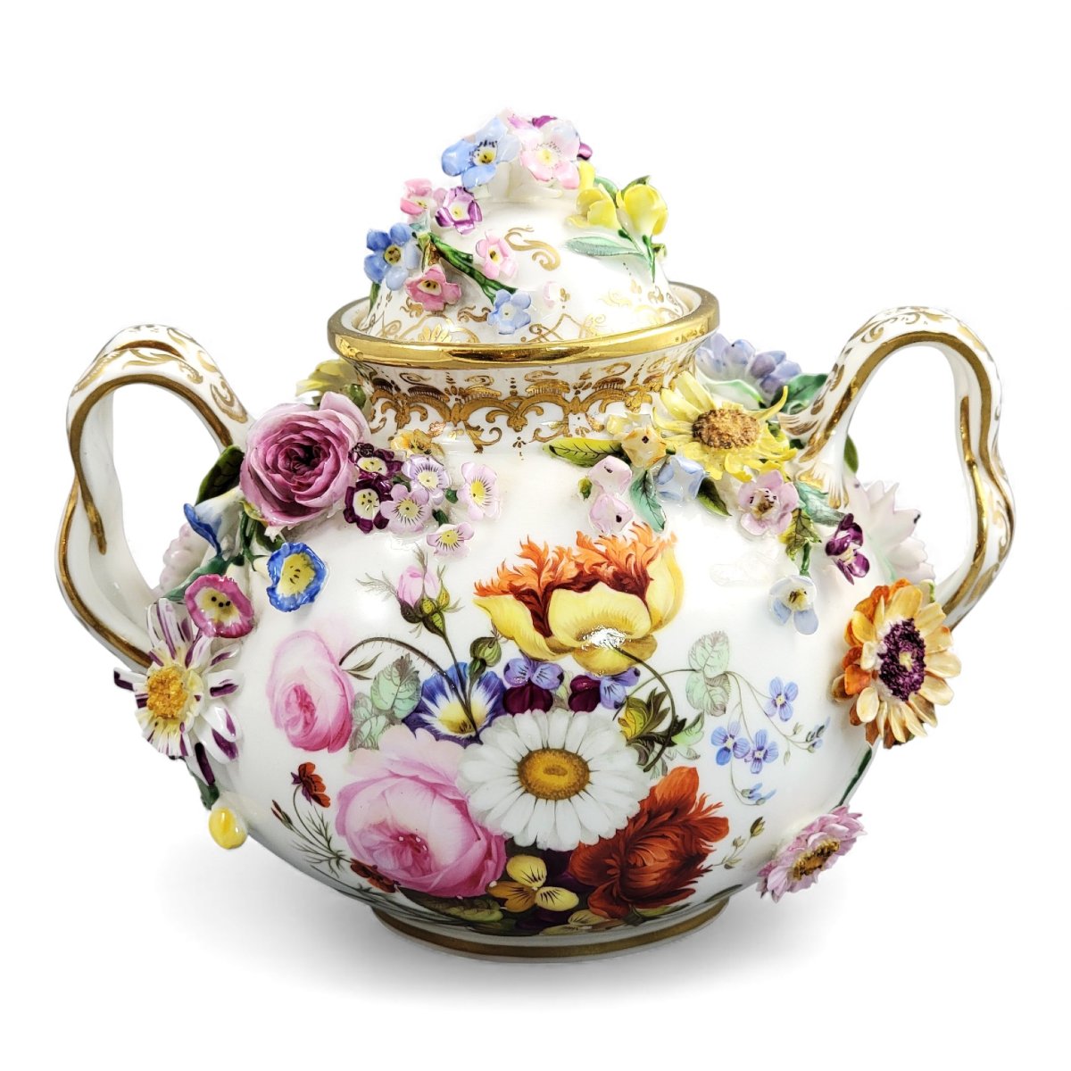 Coalport Flower-encrusted Pot, Coalbrookdale Style, C.1815-photo-3