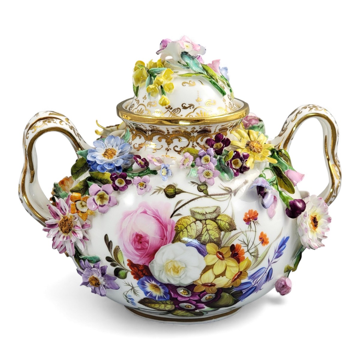 Coalport Flower-encrusted Pot, Coalbrookdale Style, C.1815
