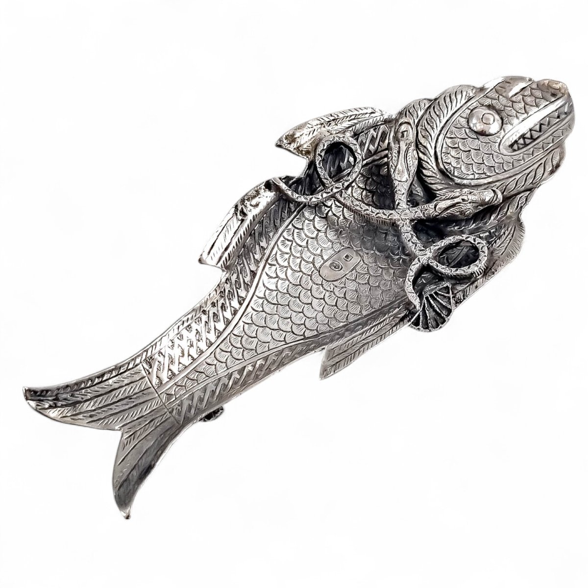 Kutch Indian Silver Fish & Snake Dish, C. 1890-photo-2