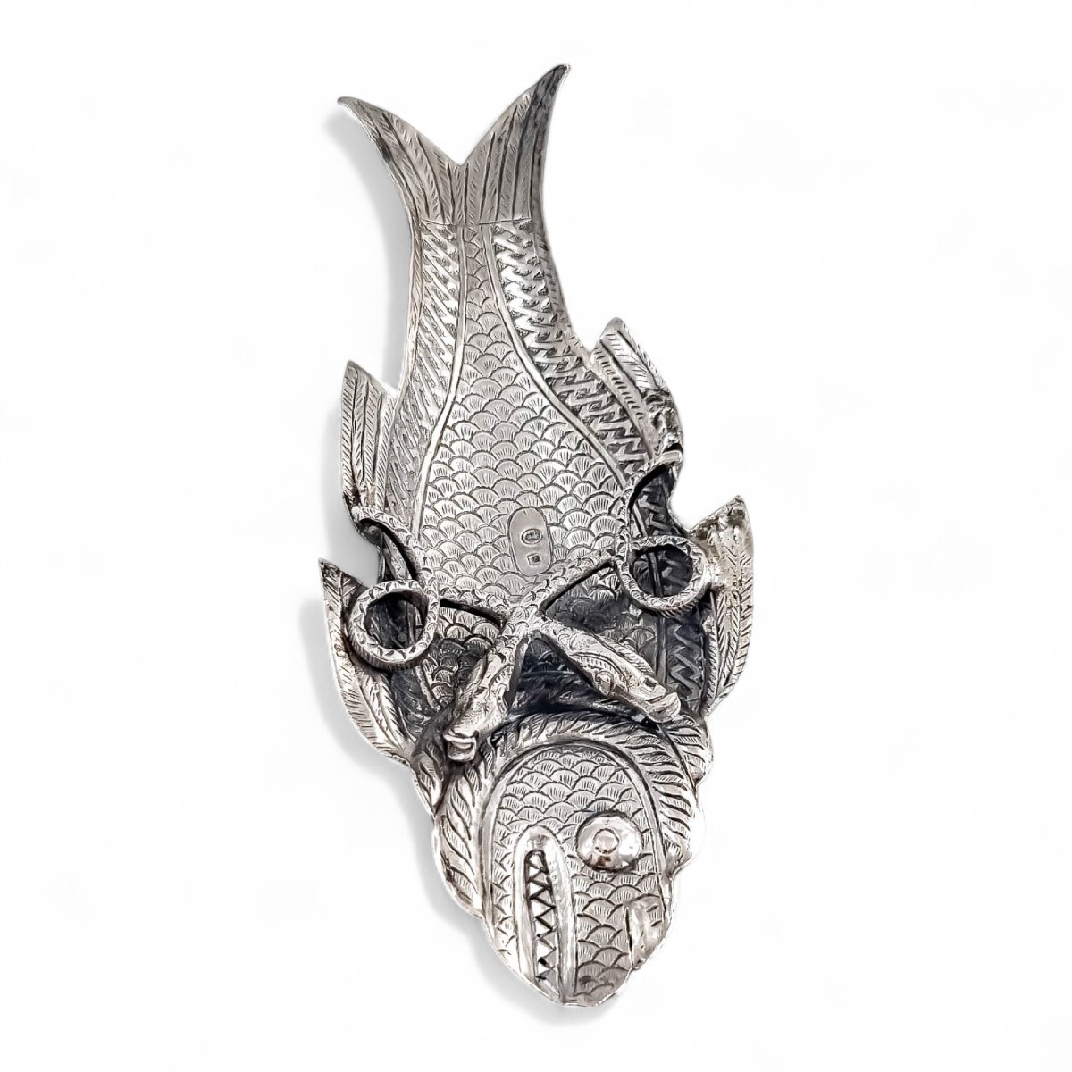 Kutch Indian Silver Fish & Snake Dish, C. 1890-photo-4