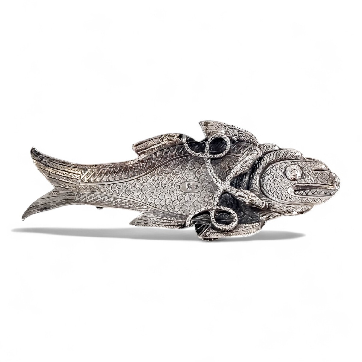 Kutch Indian Silver Fish & Snake Dish, C. 1890