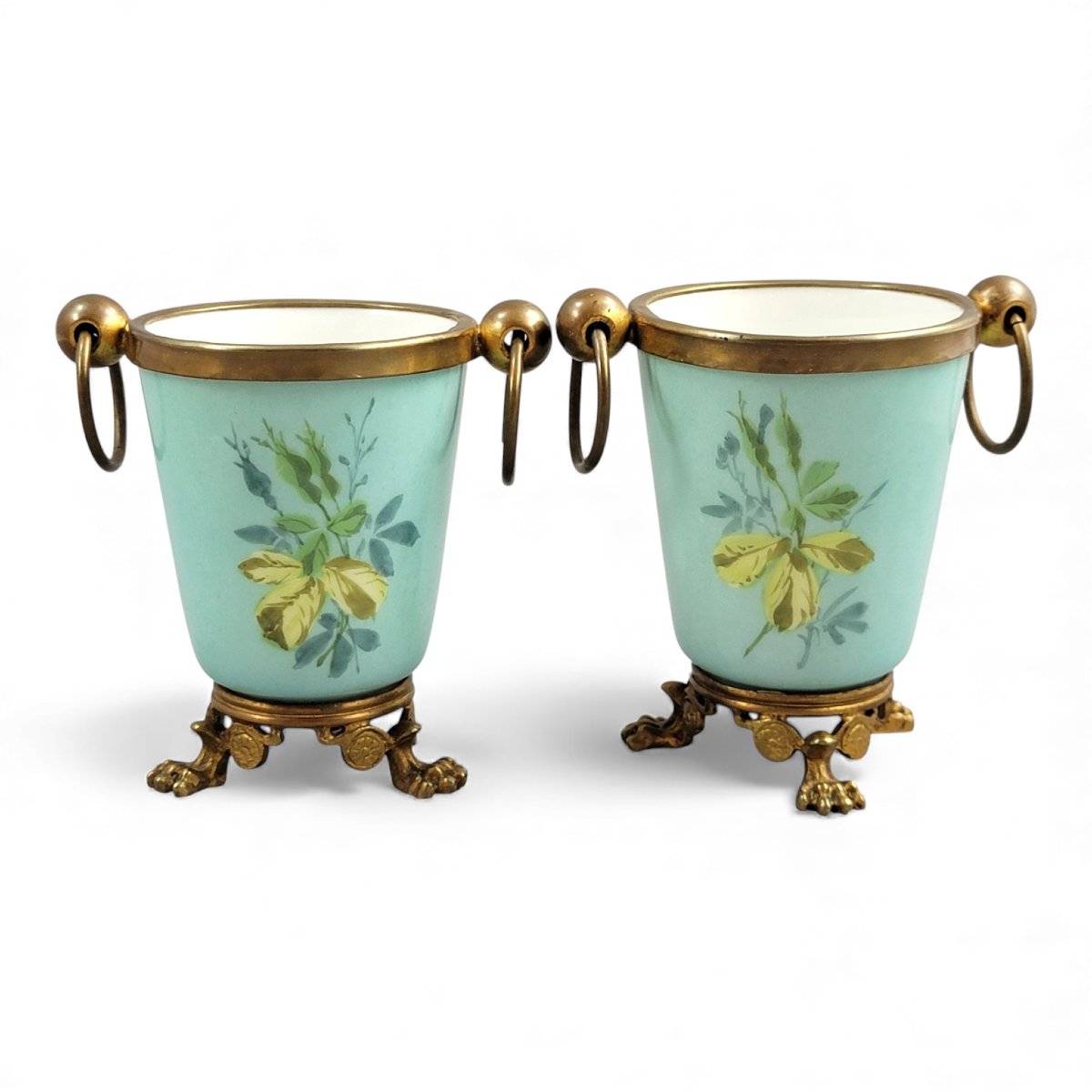 Paire de Cache-Pots Old Paris en Porcelaine Turquoise et Bronze Doré, c.1835–1850-photo-3