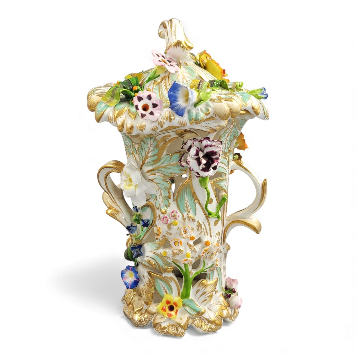 Vase Ajouré Coalport à Fleurs Appliquées, Style Coalbrookdale, c.1835–1845-photo-3