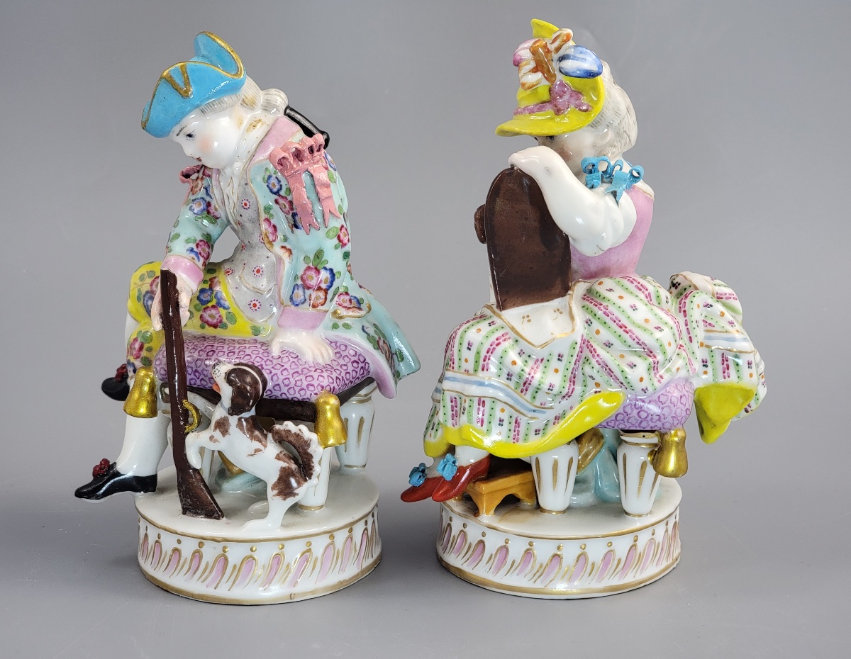 Meissen Pair Of Porcelain Figures, Boy And Girl With Dogs, C.1785-photo-2
