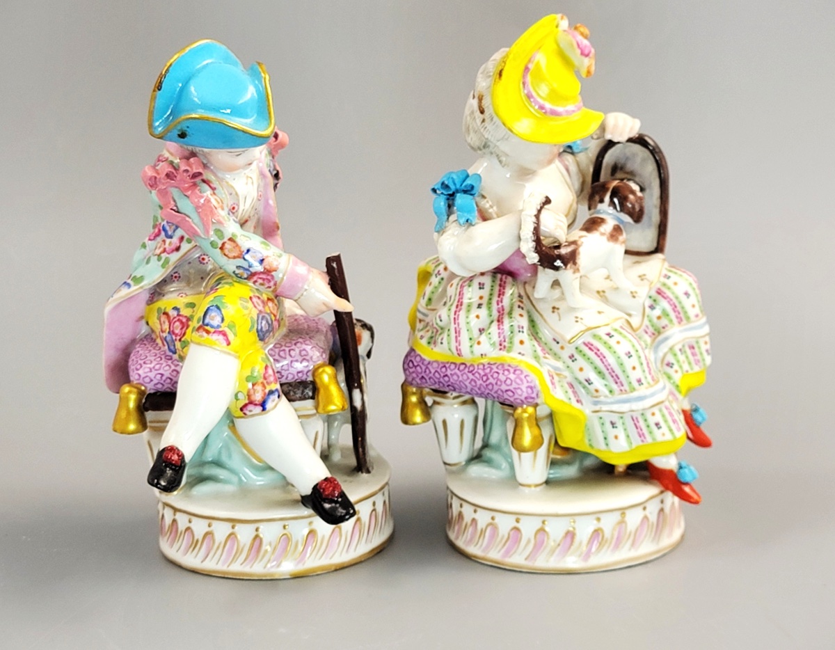 Meissen Pair Of Porcelain Figures, Boy And Girl With Dogs, C.1785-photo-1