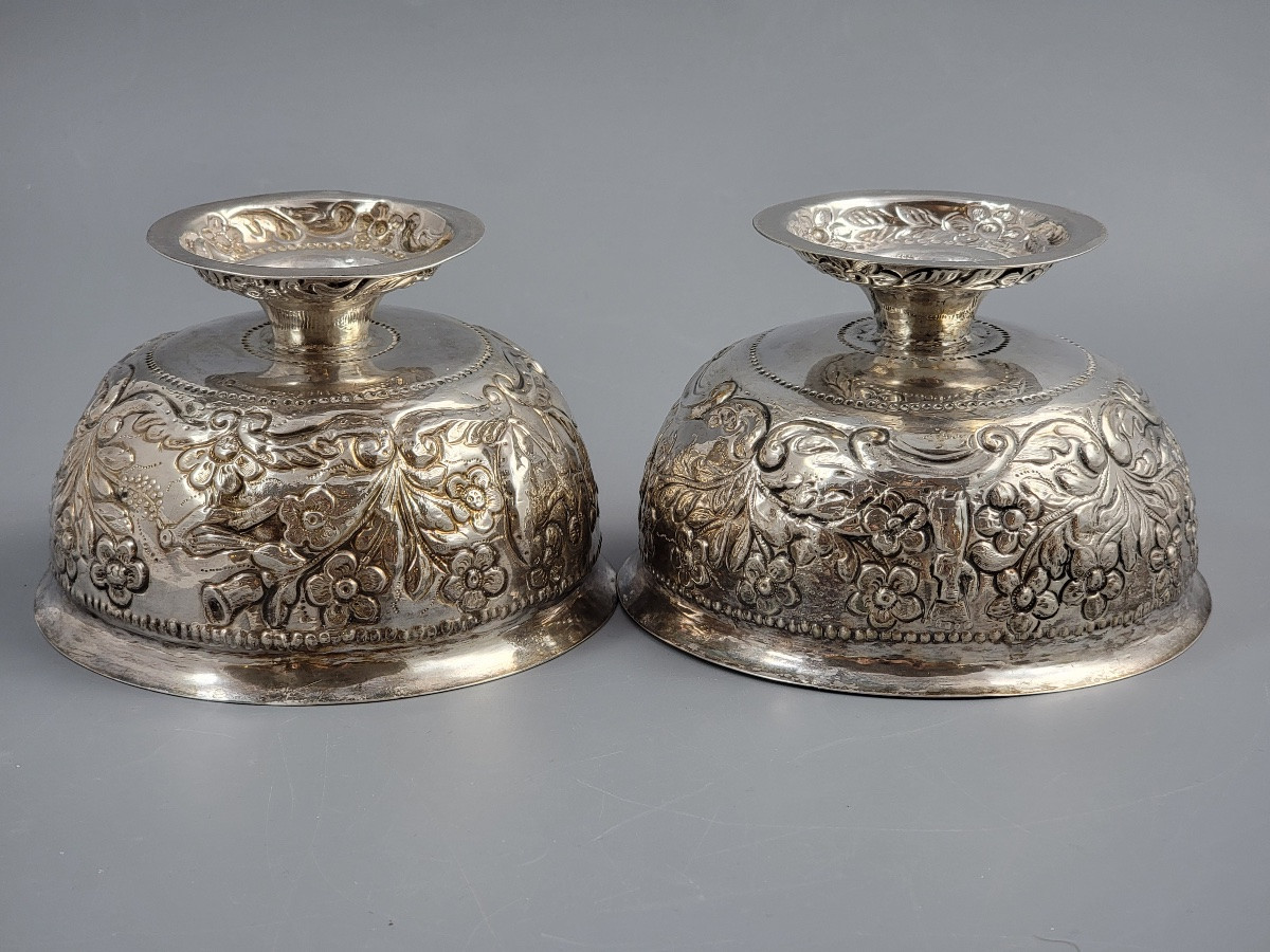 Pair Of Burmese High-grade Silver Bowls, Mandalay, C.1900 – Tested 900+-photo-6