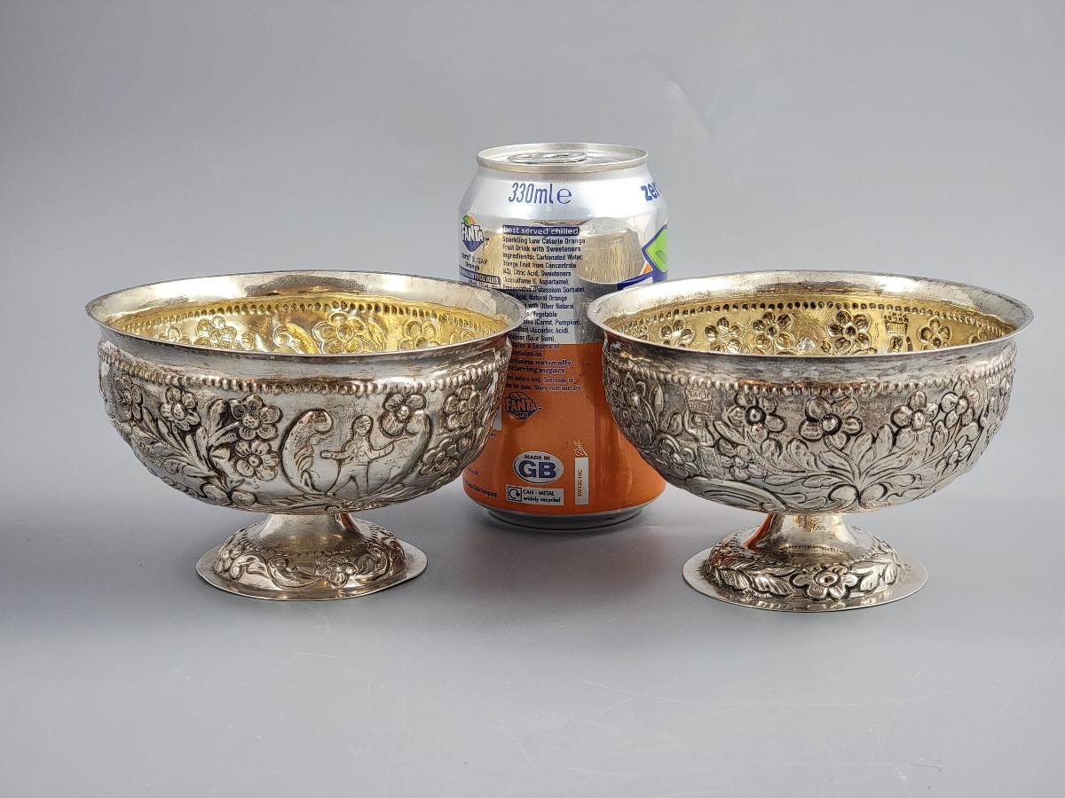 Pair Of Burmese High-grade Silver Bowls, Mandalay, C.1900 – Tested 900+-photo-7