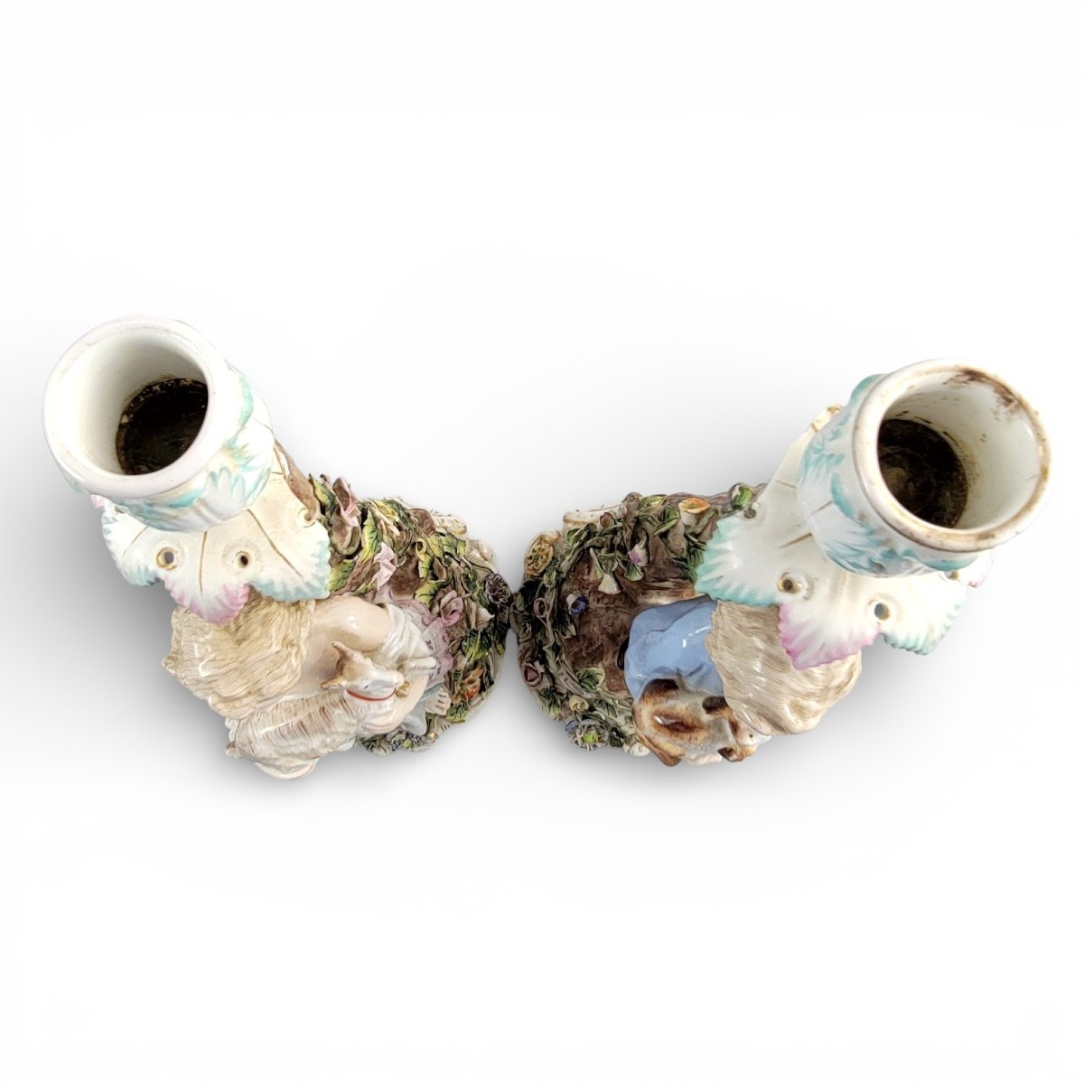 Pair Of Large Sitzendorf Figural Porcelain Candlesticks, Germany, C.1890-photo-2