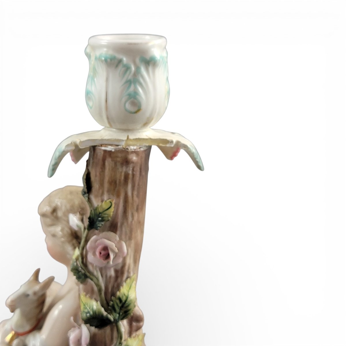 Pair Of Large Sitzendorf Figural Porcelain Candlesticks, Germany, C.1890-photo-8